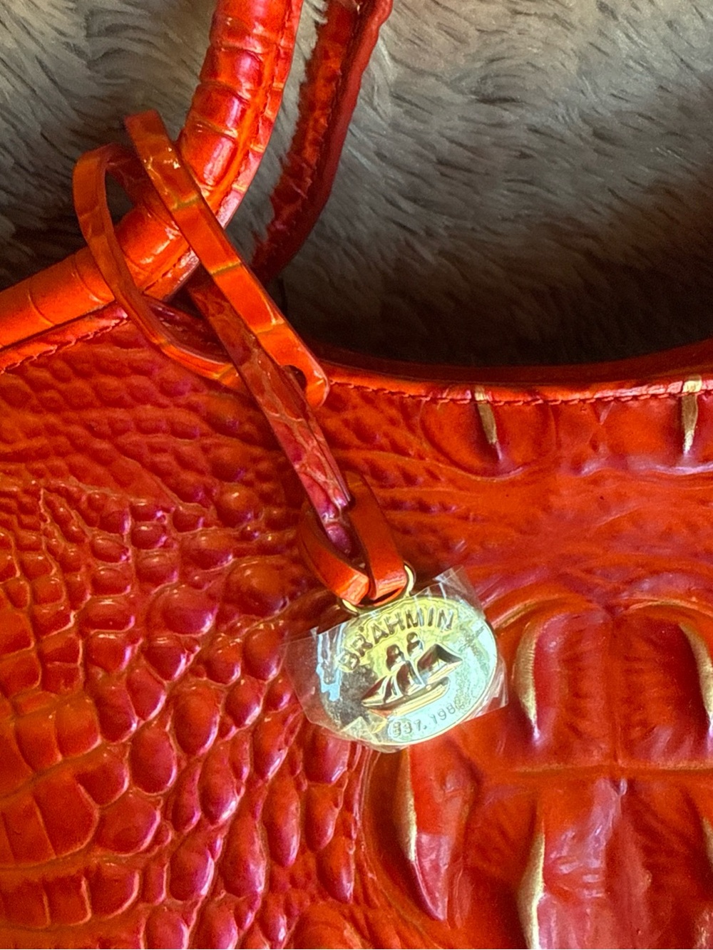 Brahmin Small Elaine FLAME Croc-Embossed Satchel with Matching Wallet - Picture 14 of 14